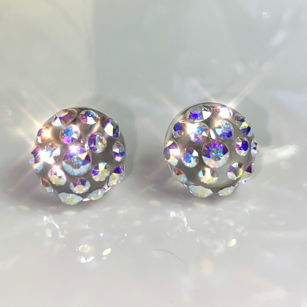 Acrylic Crystal Stud Earrings Embellished With Aurora borealis European Crystals - Picture 5 of 14